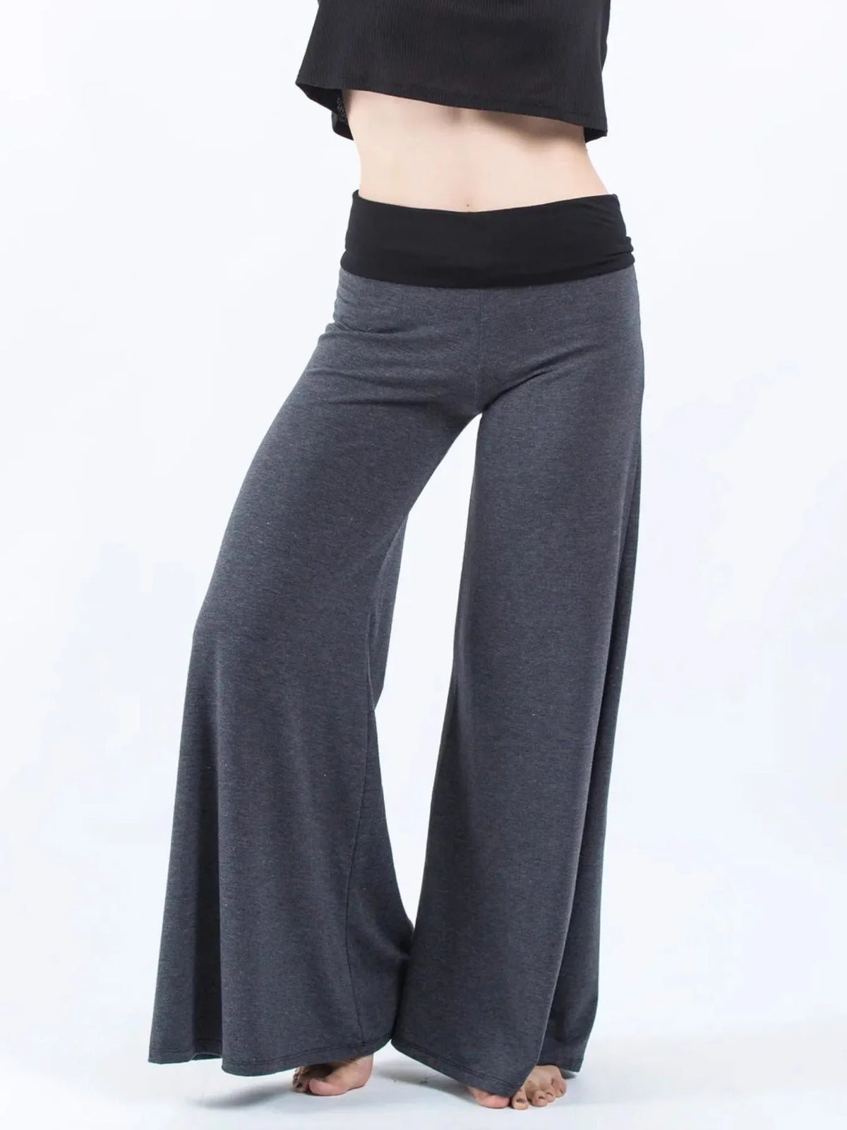 High Waisted Wide Leg Yoga Pants with Contrast Waistband - Lilixa.store