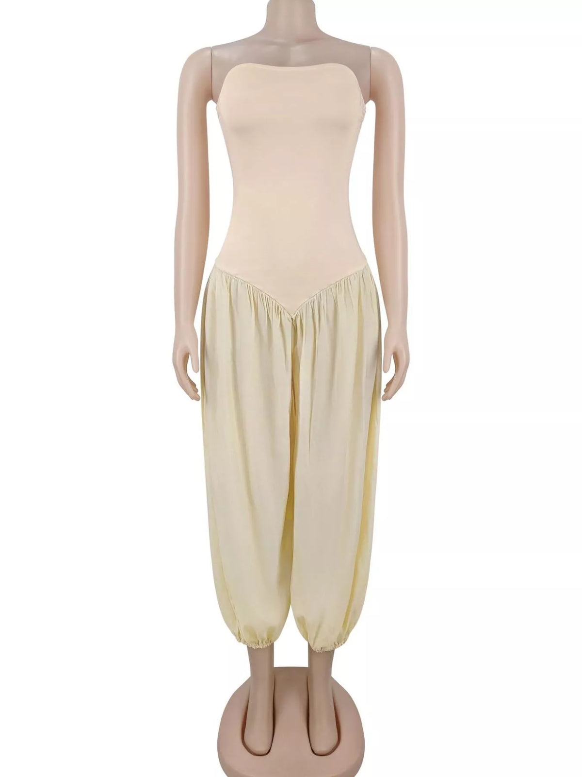 Strapless Ruched Wide-Leg Jumpsuit, view 3