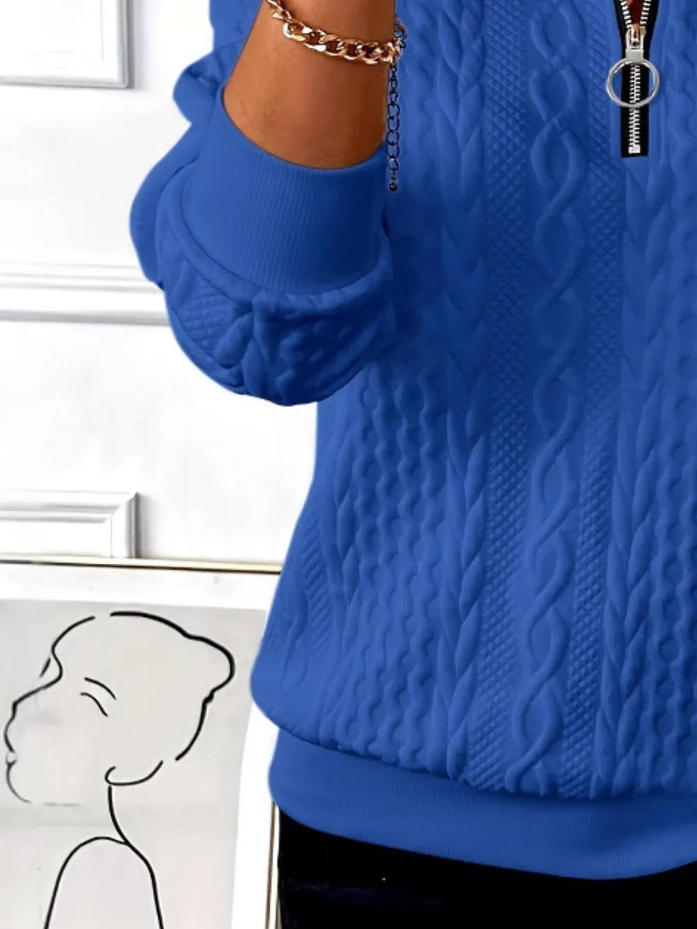 Texture Half Zip Long Sleeve Sweatshirt - Lilixa.store