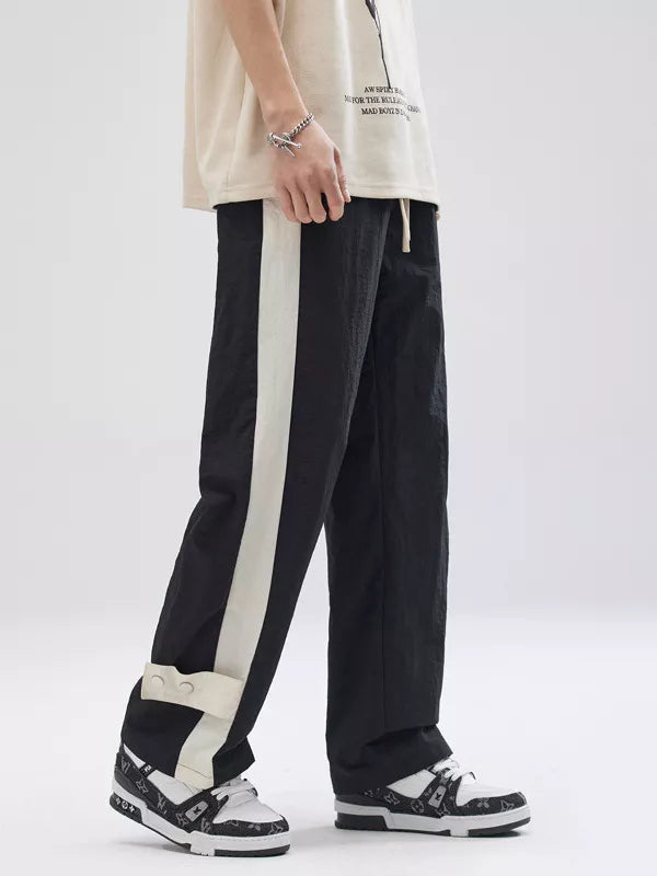 Men's Full Size Side Striped Wide Leg Pants Plus Size in Black, view 4