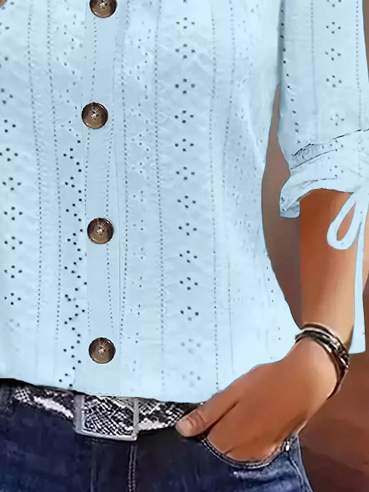 Eyelet Tie-Sleeve Detail Top, view 6