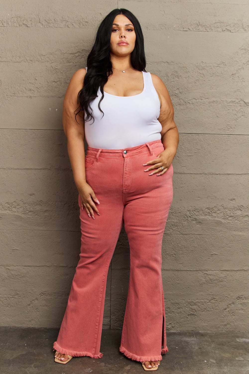 RISEN Bailey Full Size High Waist Side Slit Flare Jeans - Lilixa.store