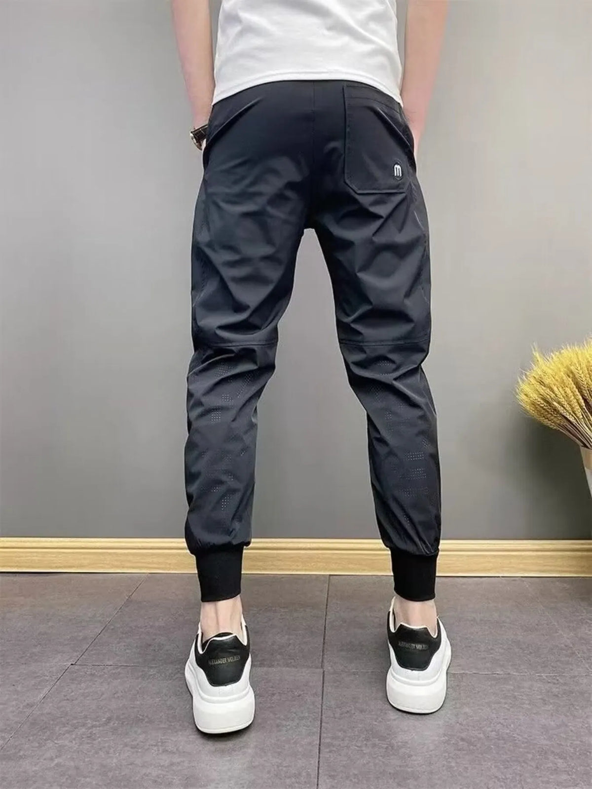 Men's Plus Size Slim-Fit Ankle-Cuffed Pants in Black, view 4