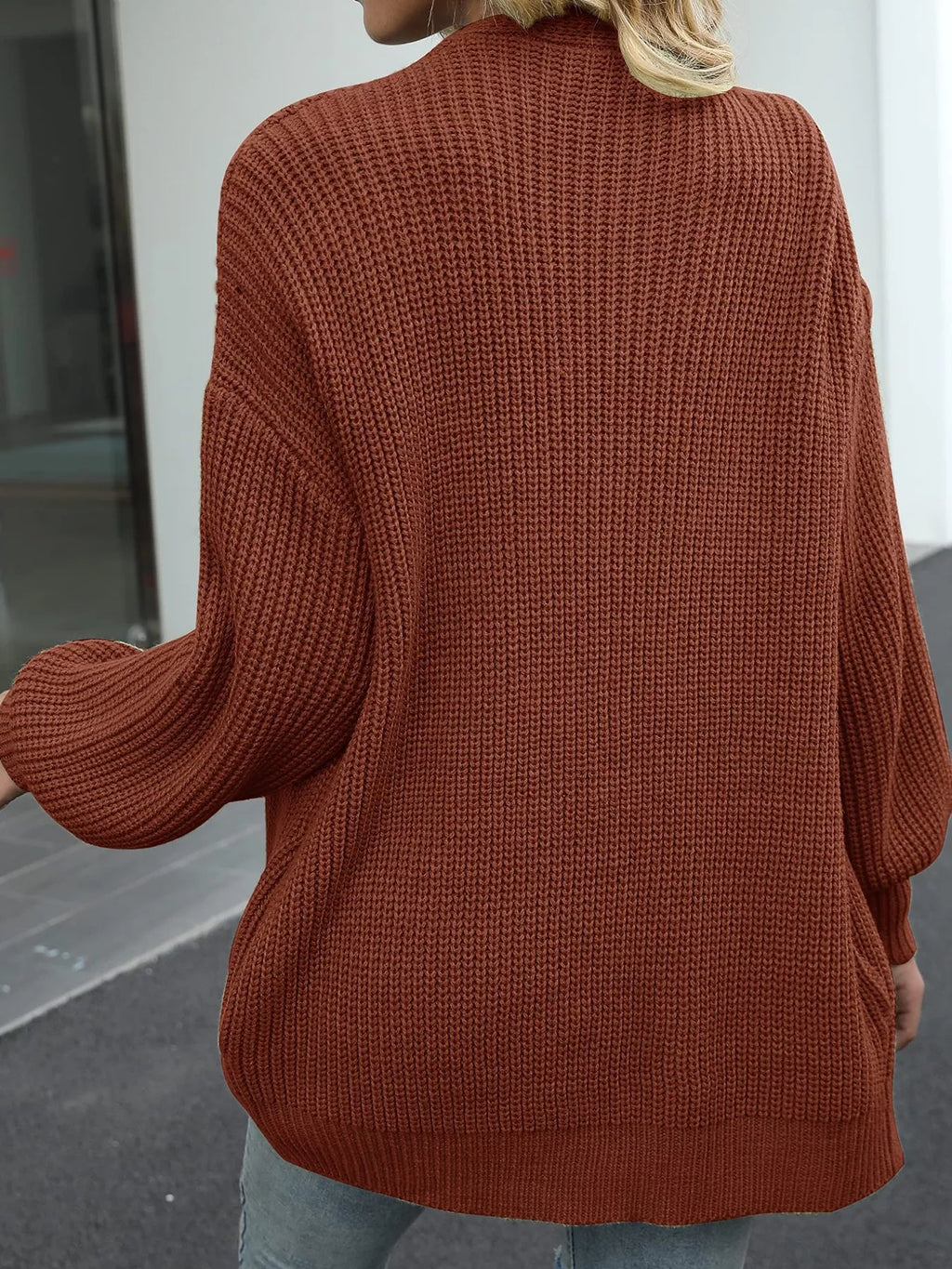 Open-Front Chunky Knit Cardigan - Lilixa.store