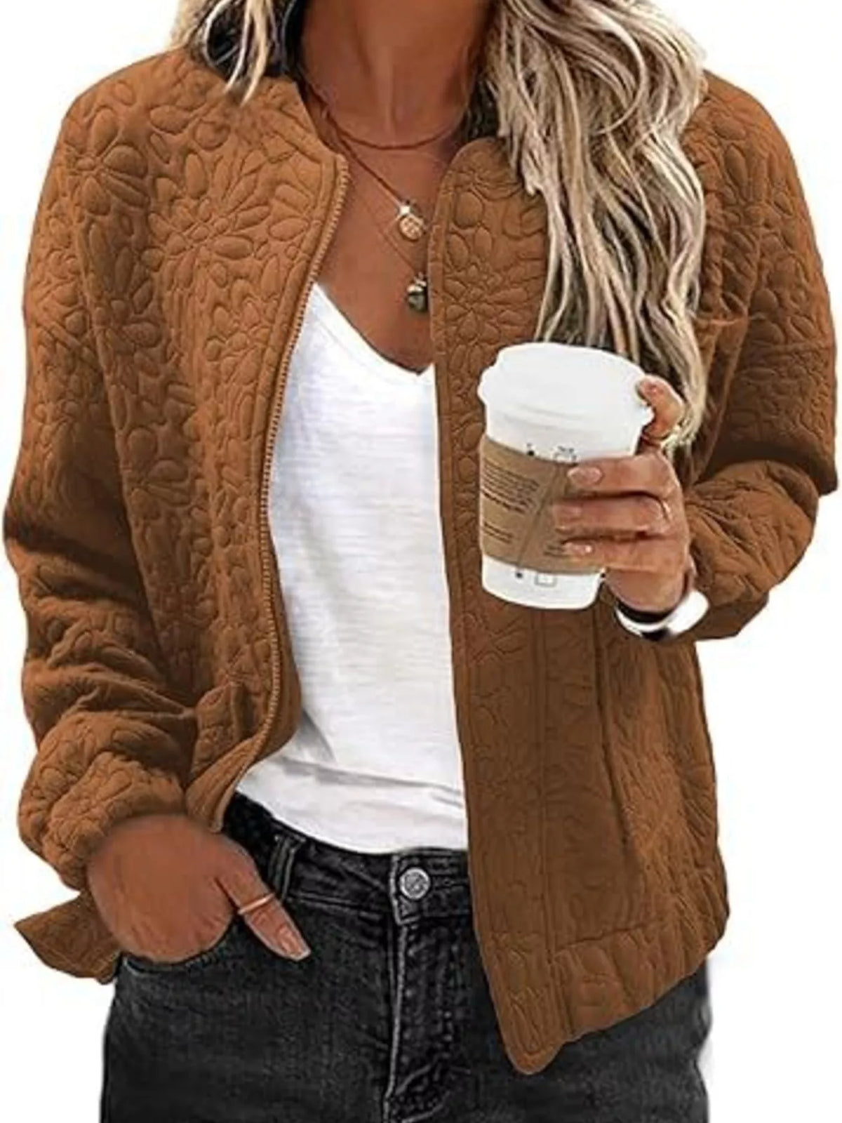 Floral Quilted Zip Up Jacket, view 4