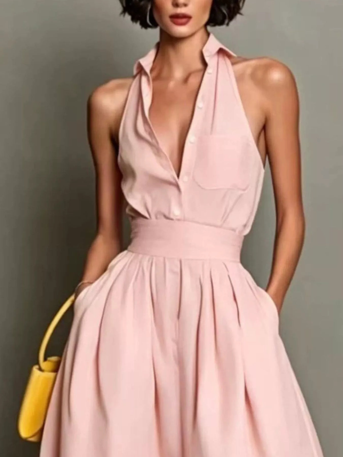 Sleeveless Collared A-Line Midi Dress - Lilixa.store