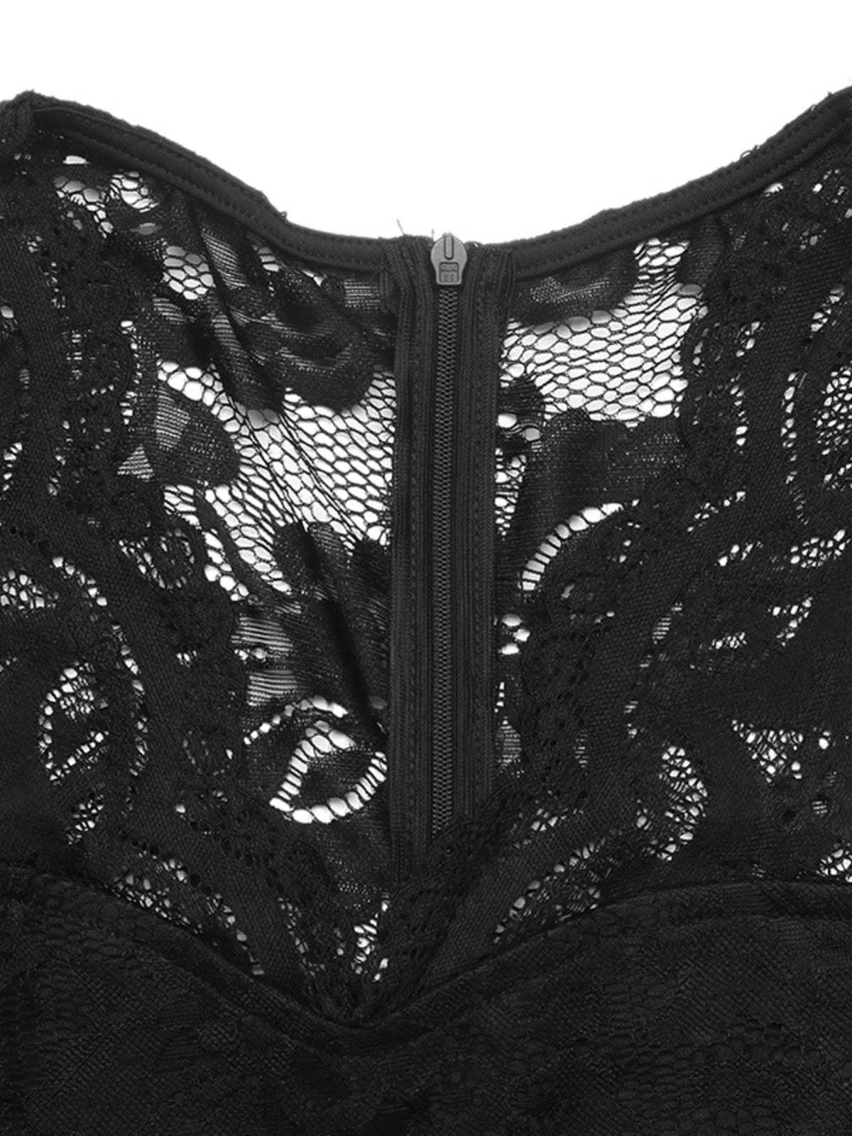 Lace Long Sleeve Wide-Leg Jumpsuit in Black, view 6