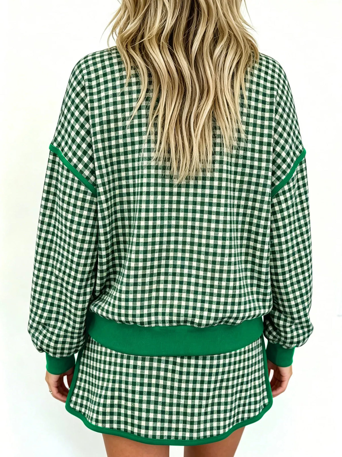 Gingham Long Sleeve Sweatshirt and Shorts Set