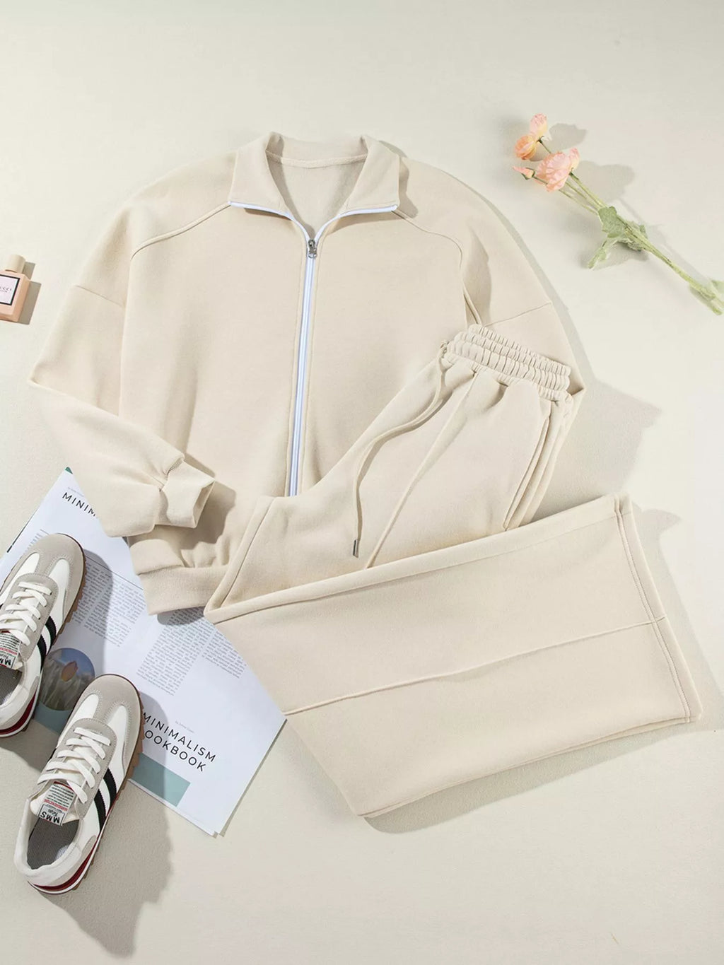 Drop Shoulder Zip Up Jacket and Drawstring Pants Active 2pcs Set - Lilixa.store