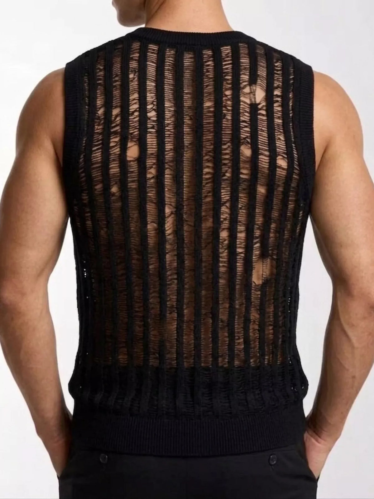 Men's Distressed Knit Sweater Vest - Lilixa.store