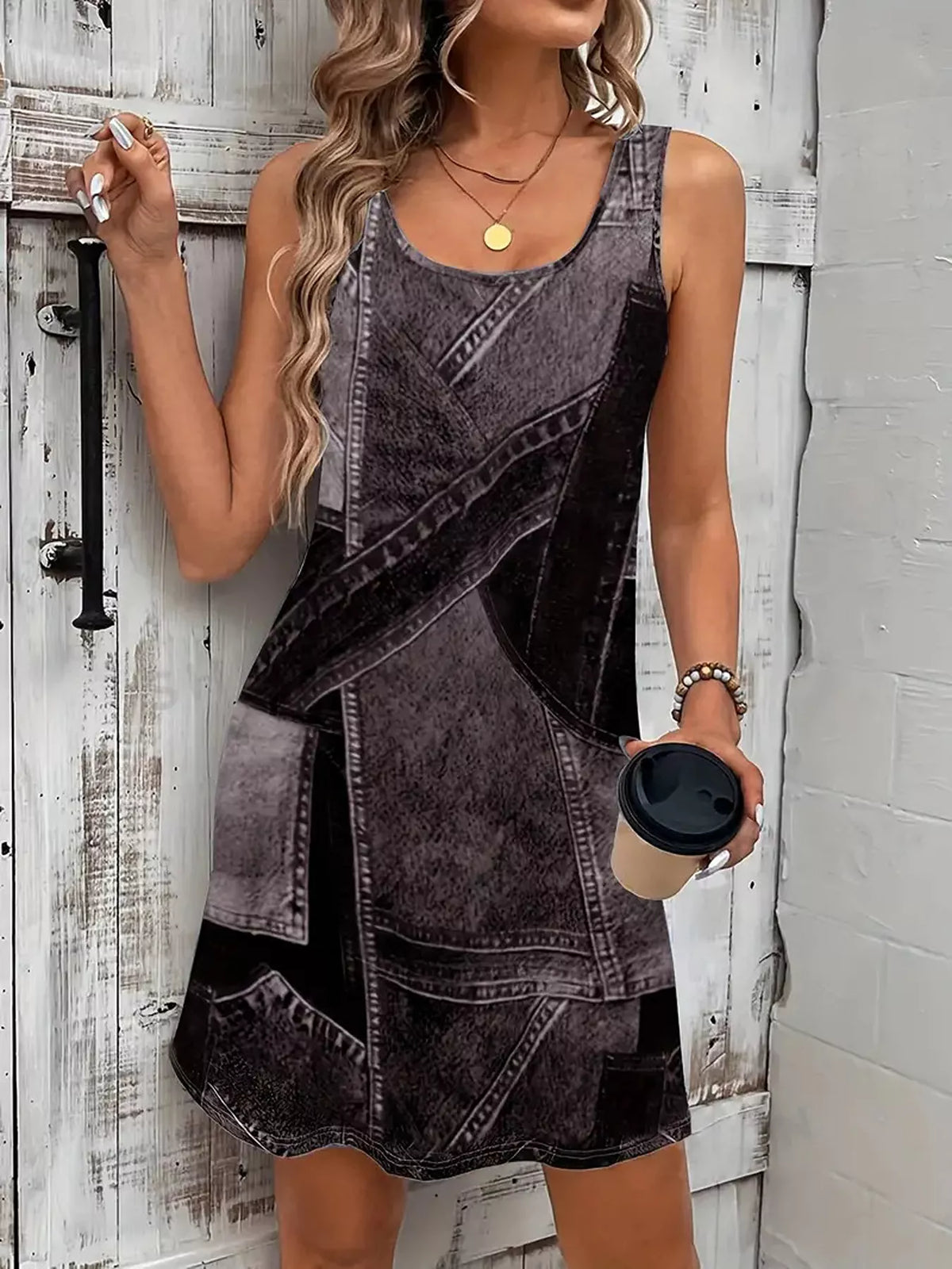 Patchwork Denim Sleeveless Dress - Lilixa.store