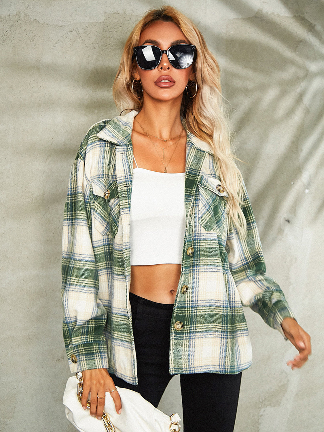 Plaid Button Down Collared Jacket, view 9