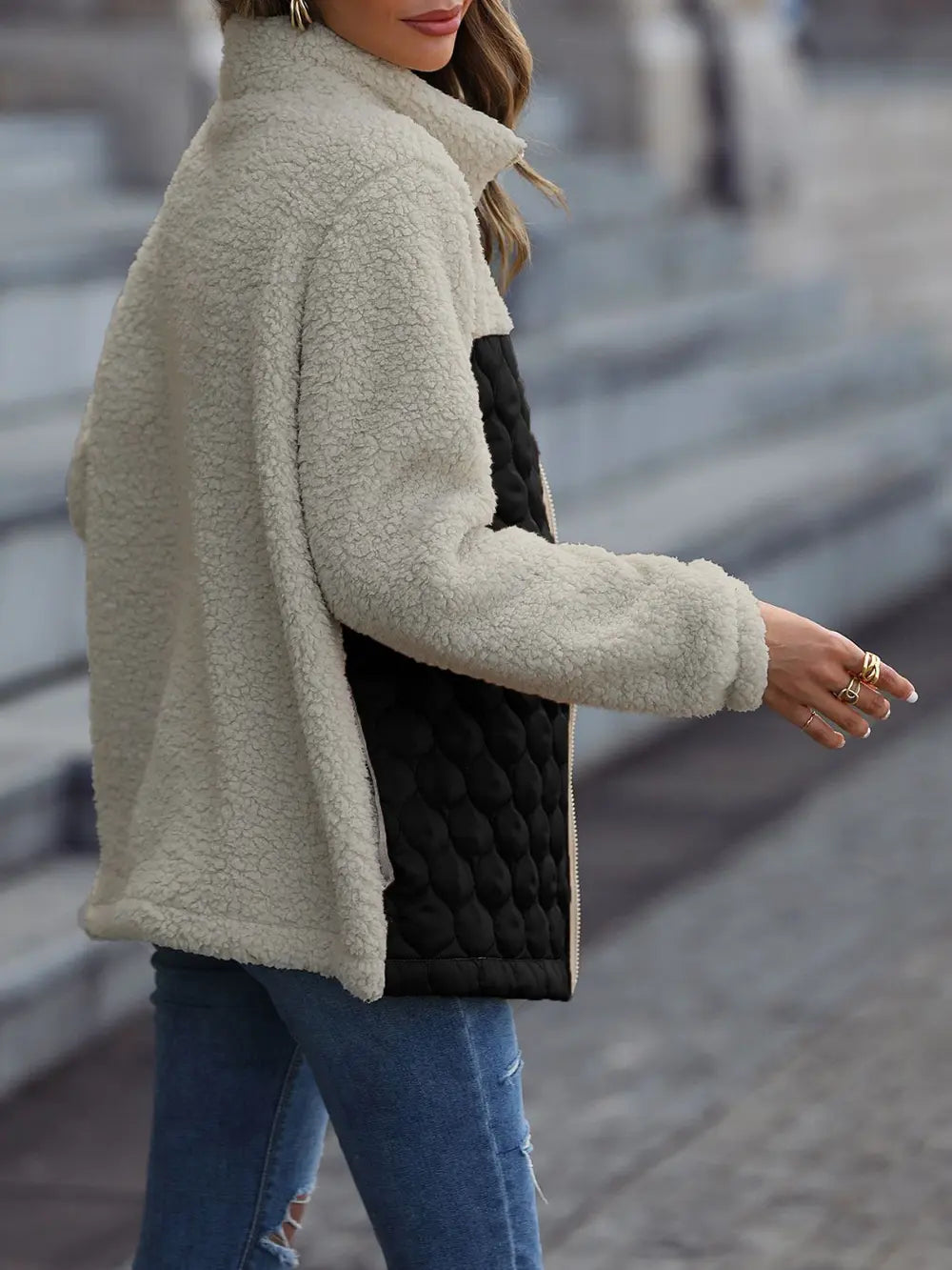 Leopard Color Block Zip-Up Jacket, view 8
