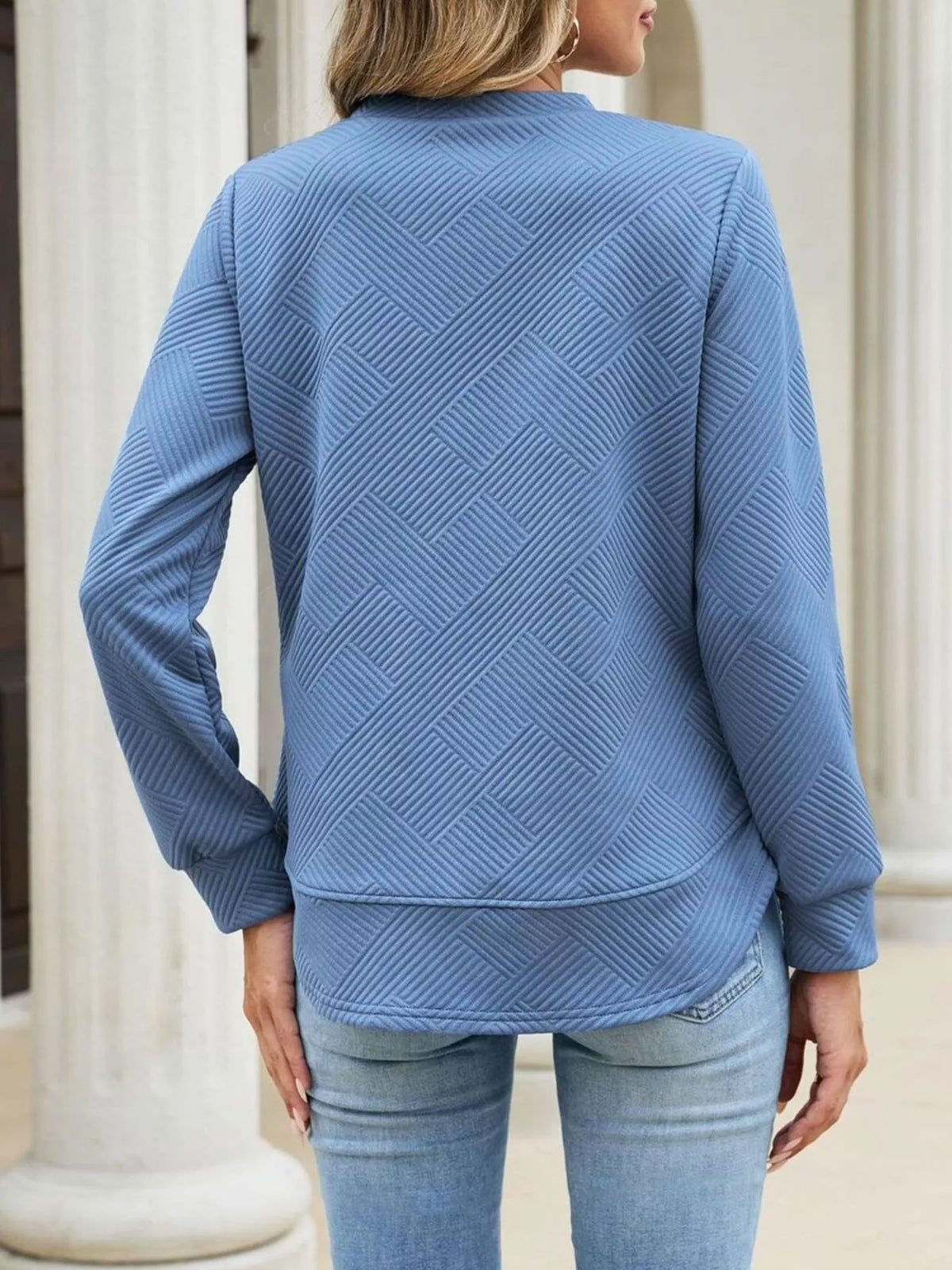 Textured Crew Neck Sweatshirt - Lilixa.store