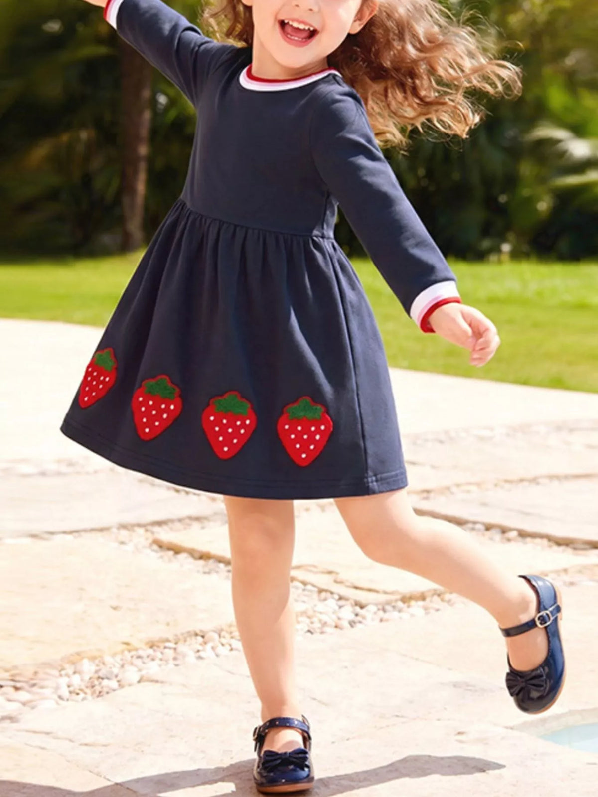 Children's Strawberry Long-Sleeve Casual Dress - Lilixa.store