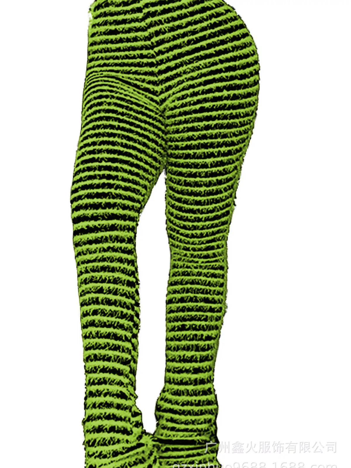 Striped Fuzzy Textured Knit Pants in Fluorescent Green