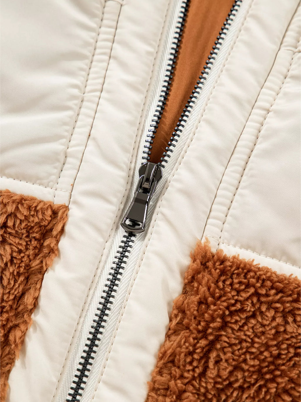 Color Block Plush Patchwork Zipper Stand Neck Vest Coat - Lilixa.store