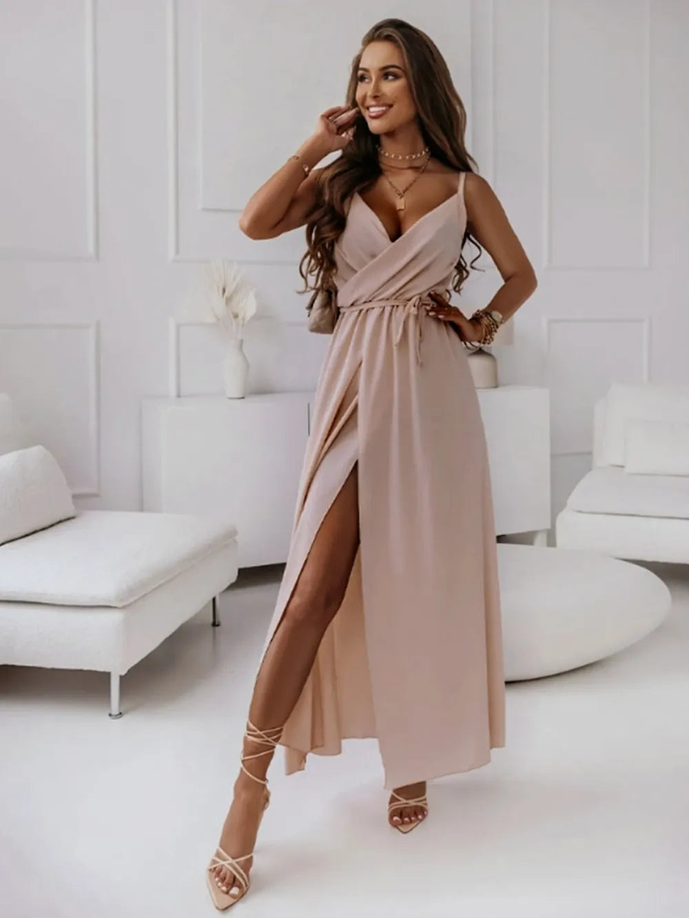 Honey Tied Surplice Sleeveless Cami Dress - Lilixa.store