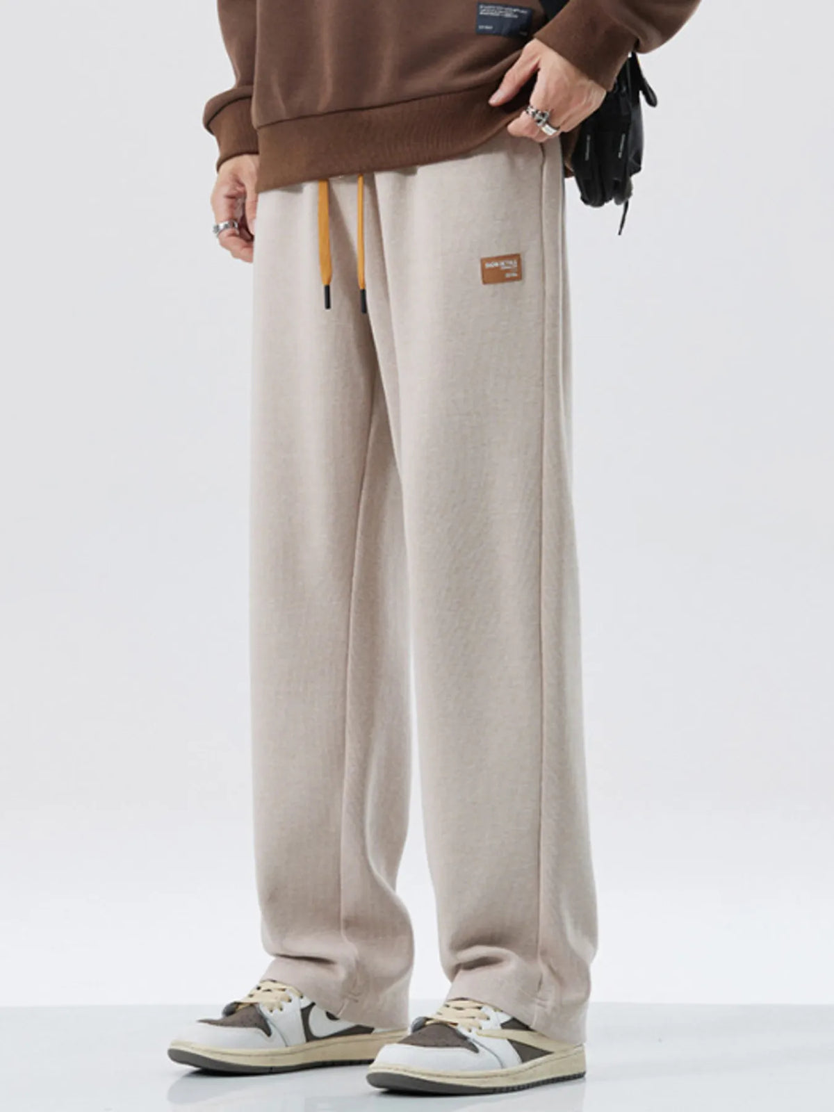 Men's Full Size Drawstring Wide Leg Pants Plus Size in Khaki
