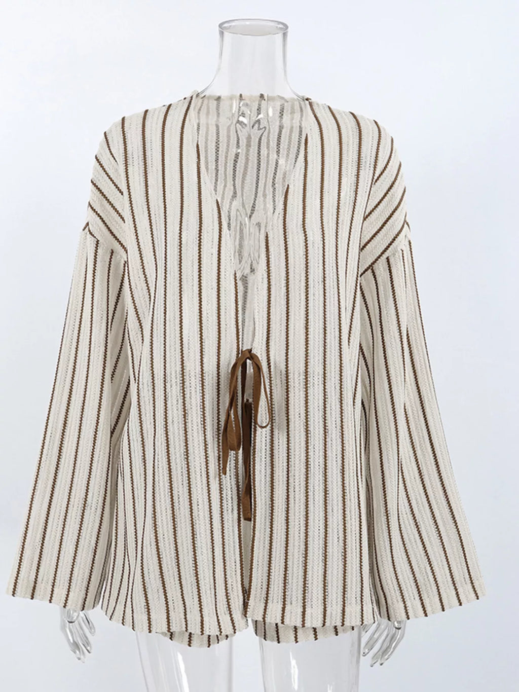 Striped Tie Front Top and Shorts Lounge Set - Lilixa.store