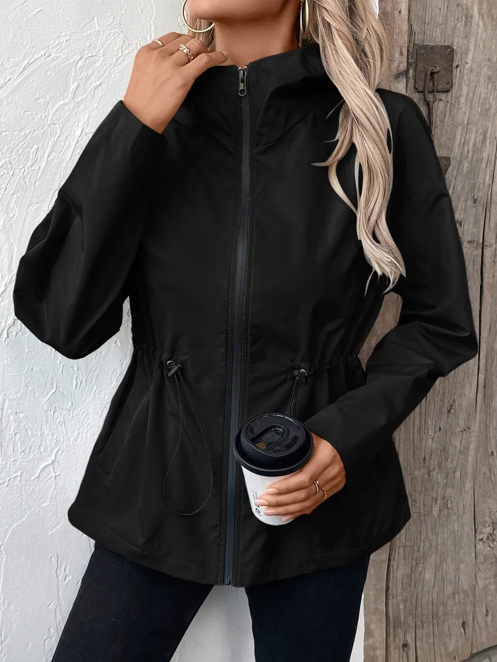 Ivy Lane Drawstring Zip Up Hooded Jacket, view 19