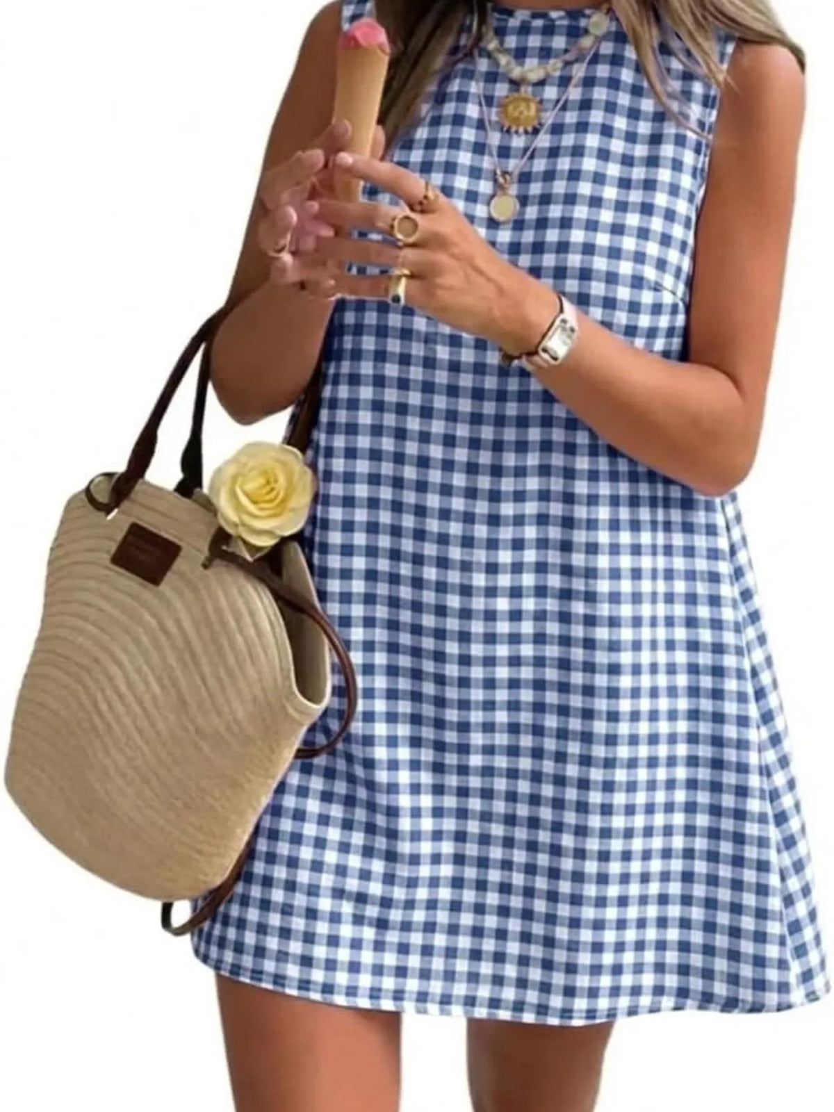 Gingham Sleeveless A-Line Mini Dress