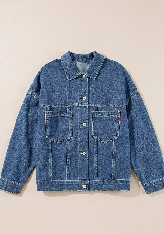 Pocketed Button Up Denim Jacket in Light Blue, view 18