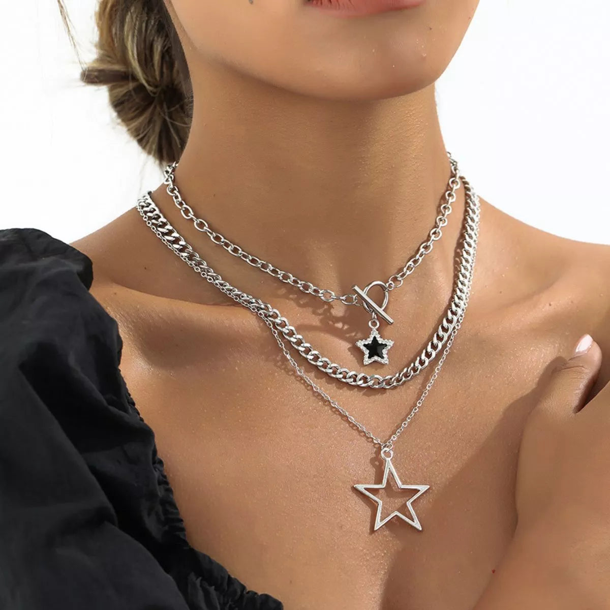 3-Piece Layered Star Pendant Necklace - Lilixa.store
