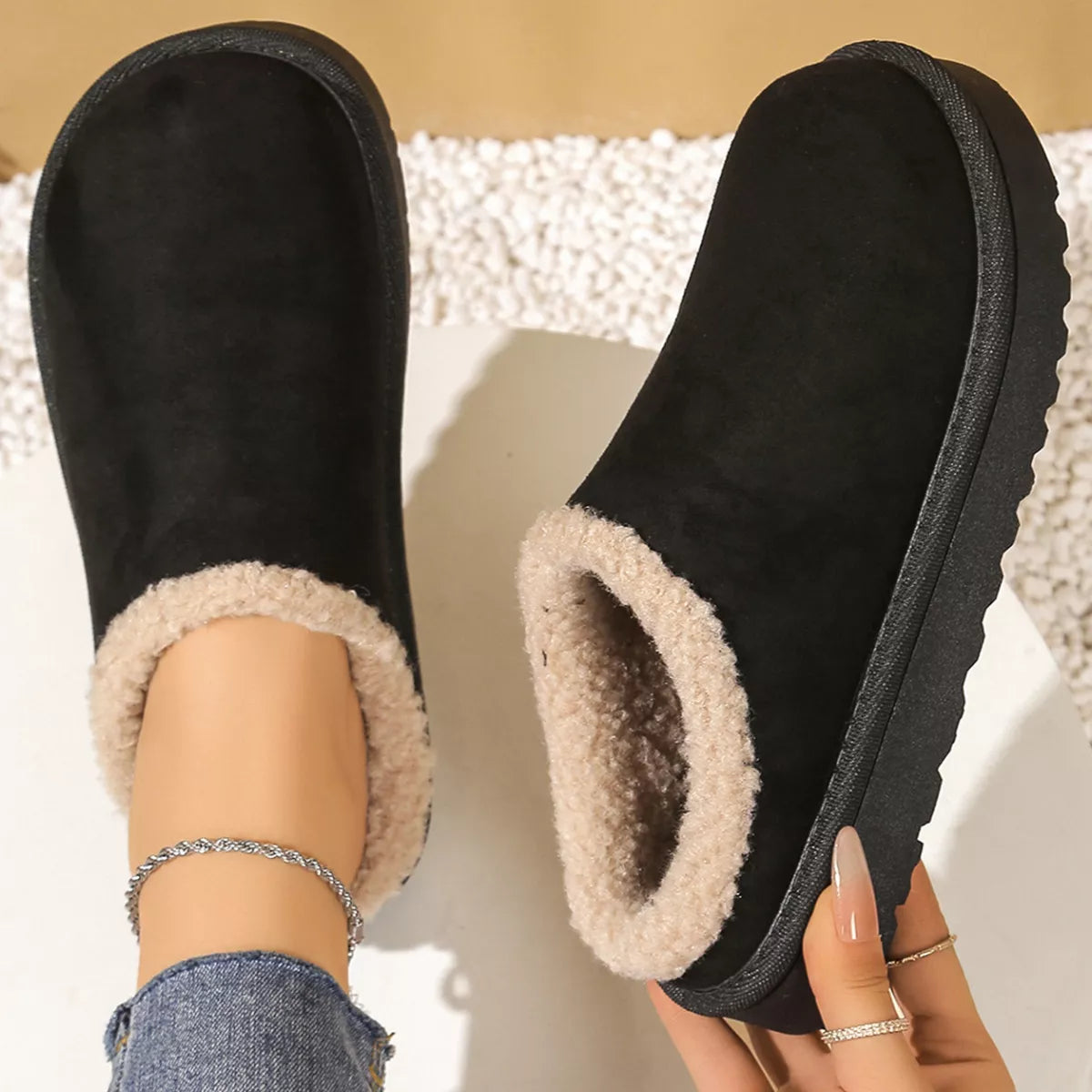Plush Lined Round Toe Slippers - Lilixa.store