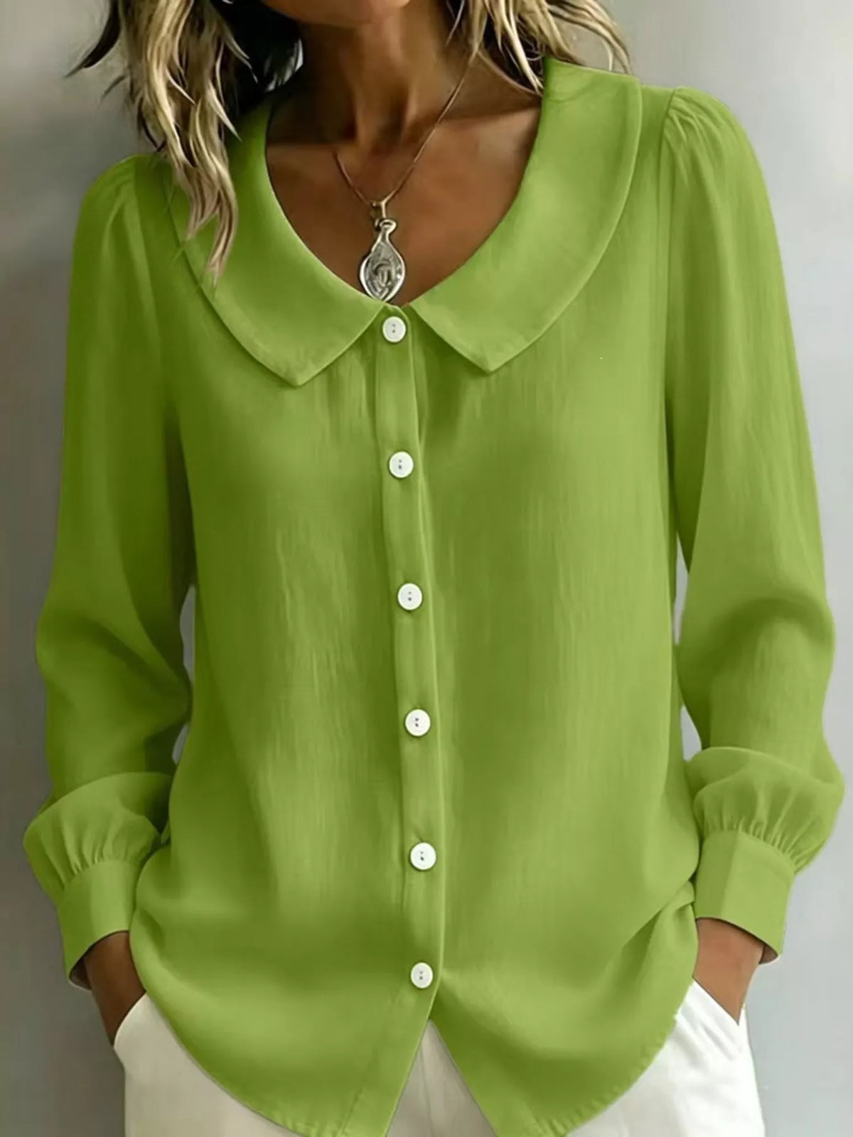 Full Size Peter Pan Collar Button-Down Shirt Plus Size - Lilixa.store