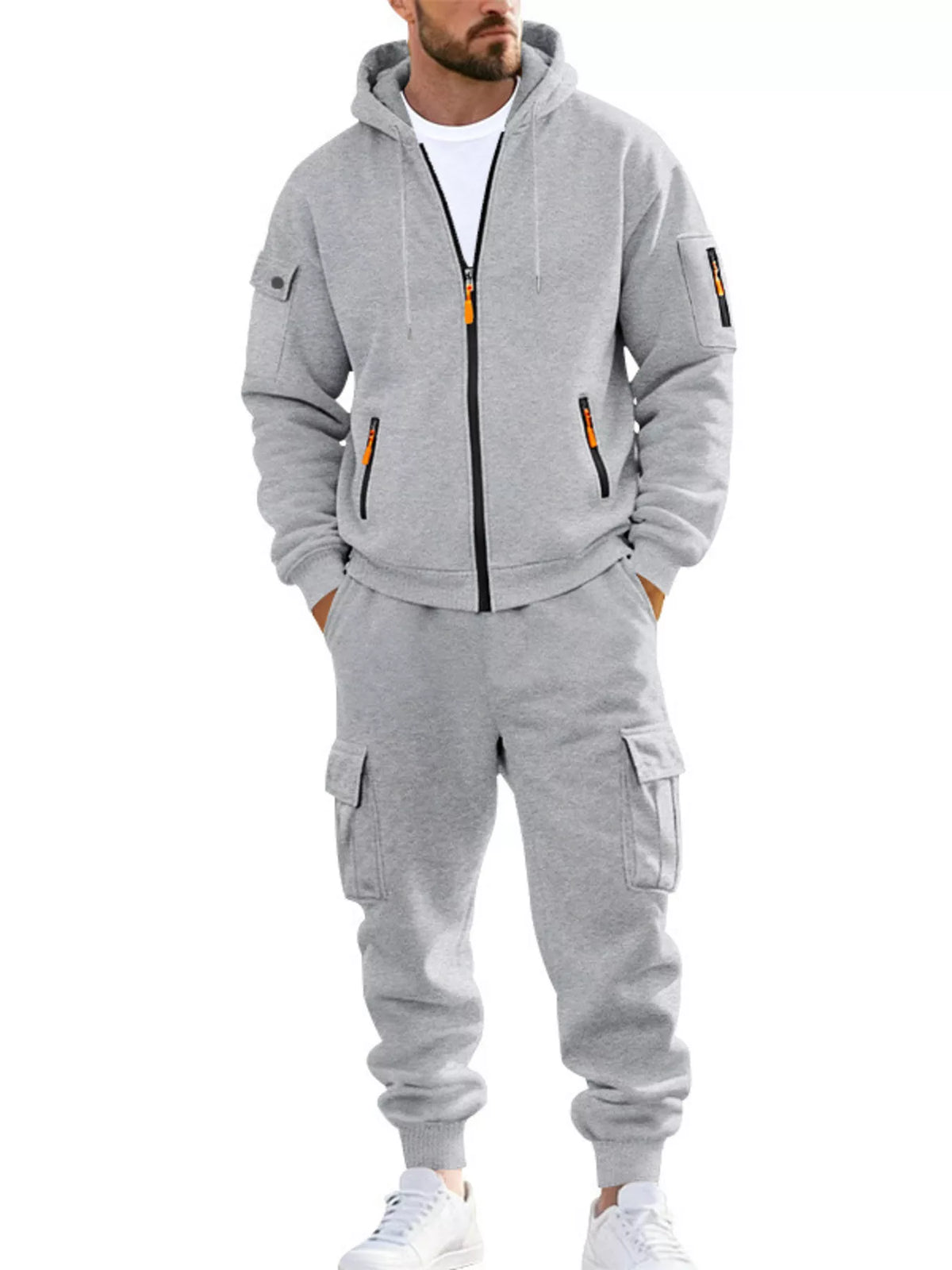 Men's Plus Size Casual Zip-Up Hoodie and Cargo Pants Set - Lilixa.store