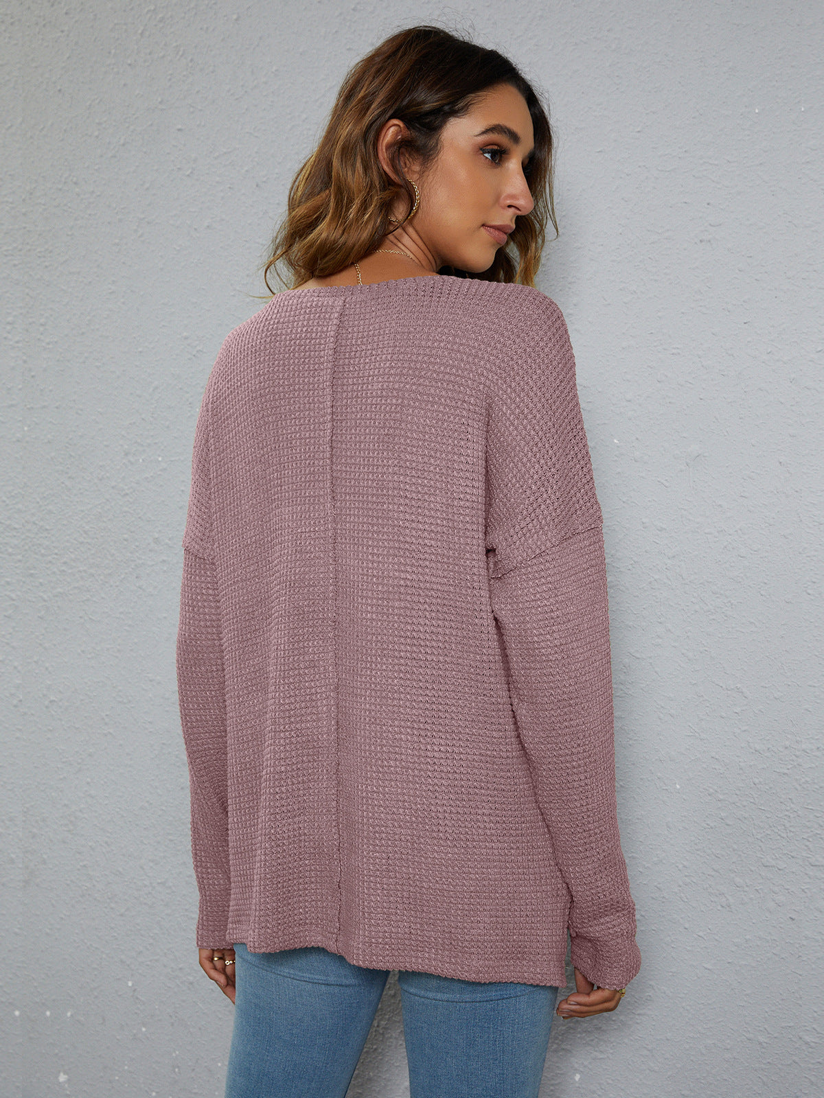 Dropped Shoulder High-Low Waffle-Knit Top, view 11