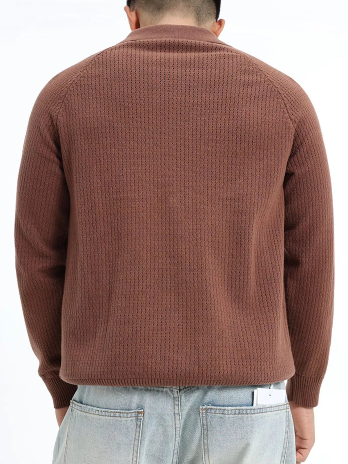 Men's Plus Size Textured Polo Collar Knit Top