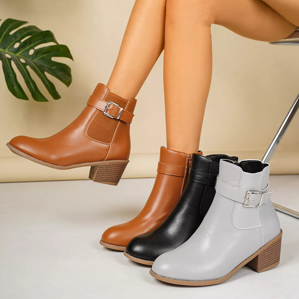Point Toe Block Heels Boots