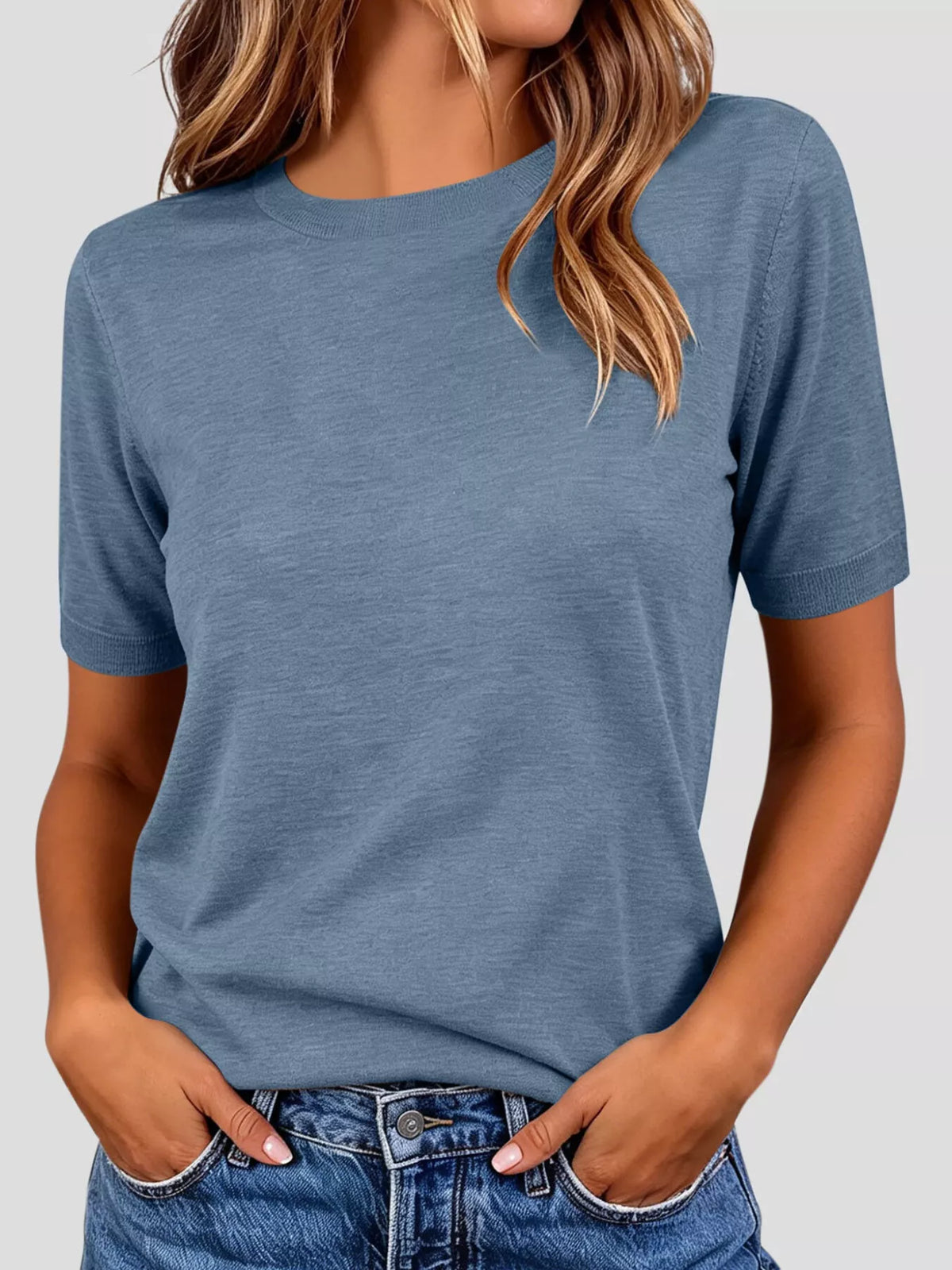 Classic Crew Neck Short Sleeve Knit Top - Lilixa.store