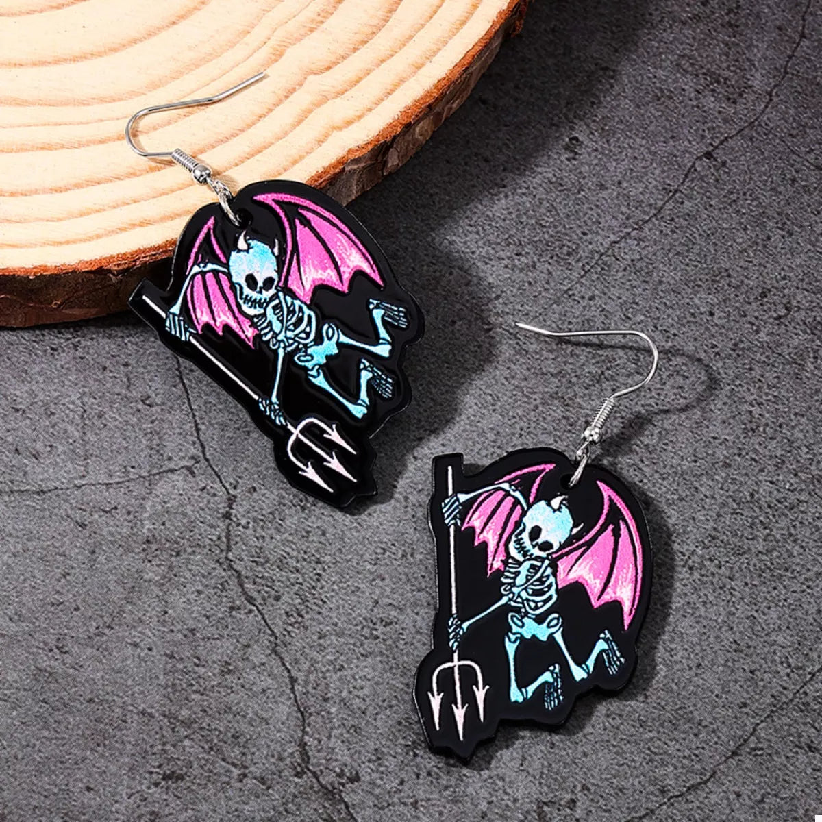 Halloween Spooky Skeleton Devil Wing Dangle Earrings - Lilixa.store