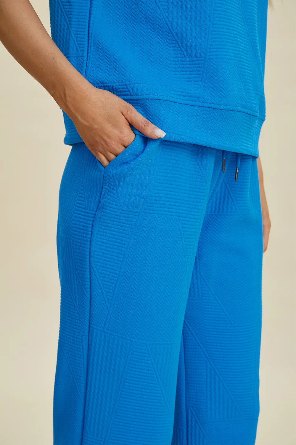 Double Take Full Size Texture Ruffle Short Sleeve Top and Wide Leg Pants Set, view 24