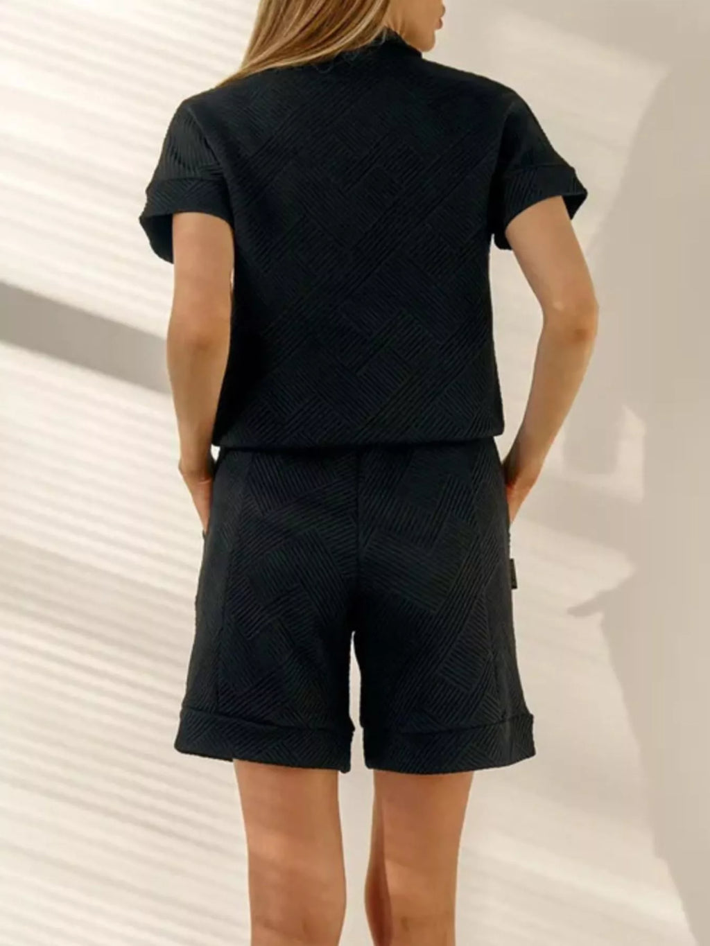 Half Zip Short Sleeve Top and Shorts Set - Lilixa.store