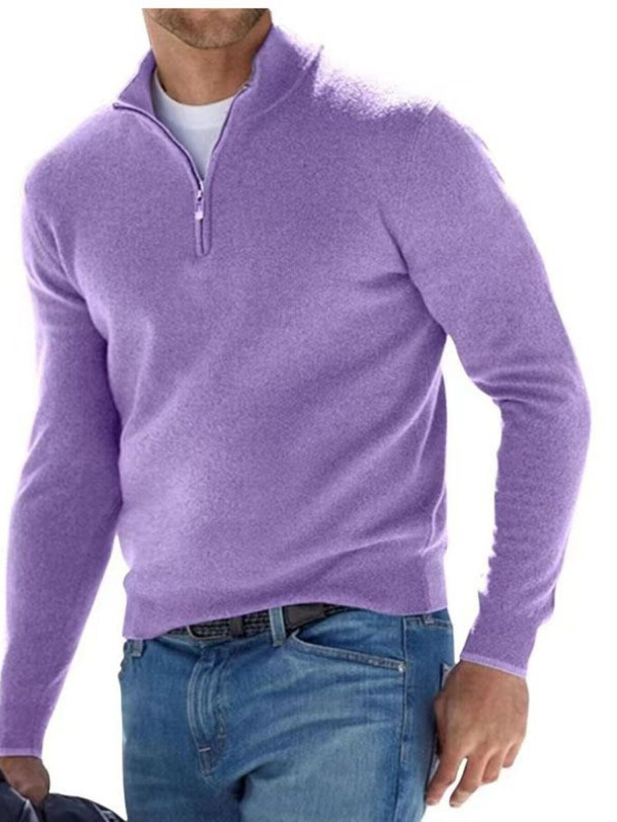 Men's Full Size Quarter-Zip Long Sleeve Sweater Plus Size