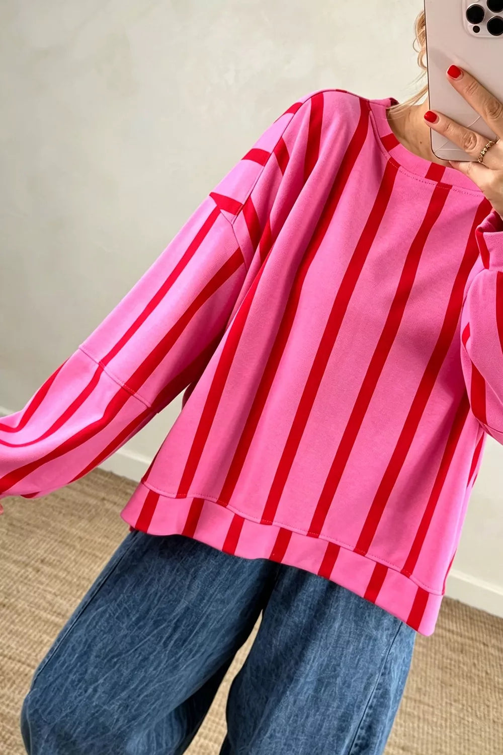 Striped Dropped Shoulder Oversized Sweatshirt - Lilixa.store