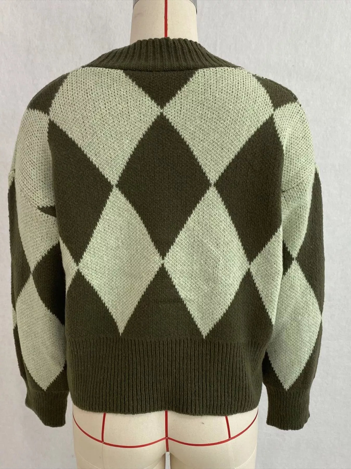 Argyle Pattern V-Neck Button-Down Cardigan, view 22