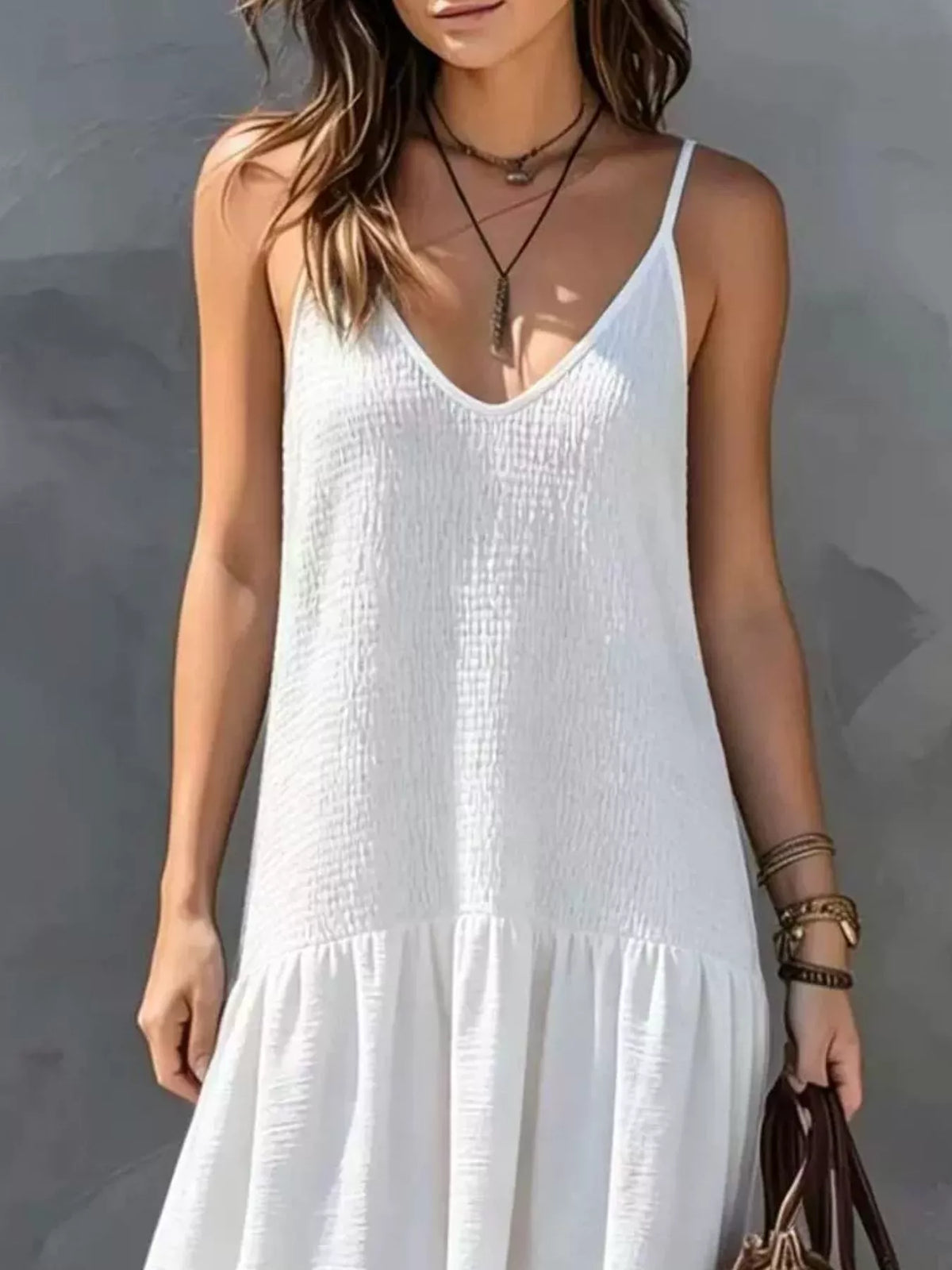 Sleeveless Smocked V-Neck Casual Maxi Dress - Lilixa.store
