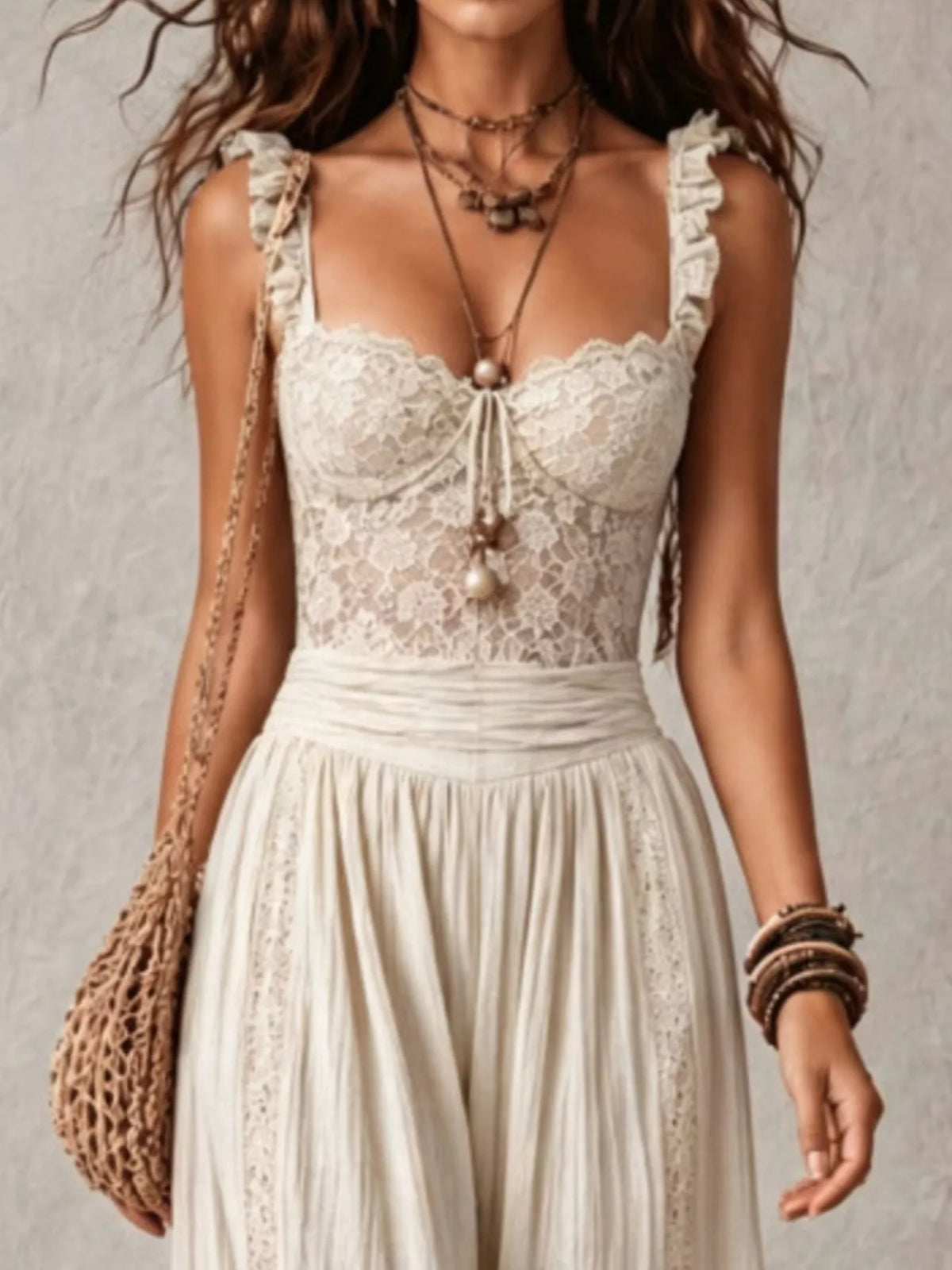 Boho Lace Corset Bodice Jumpsuit with Harem Pants, view 4