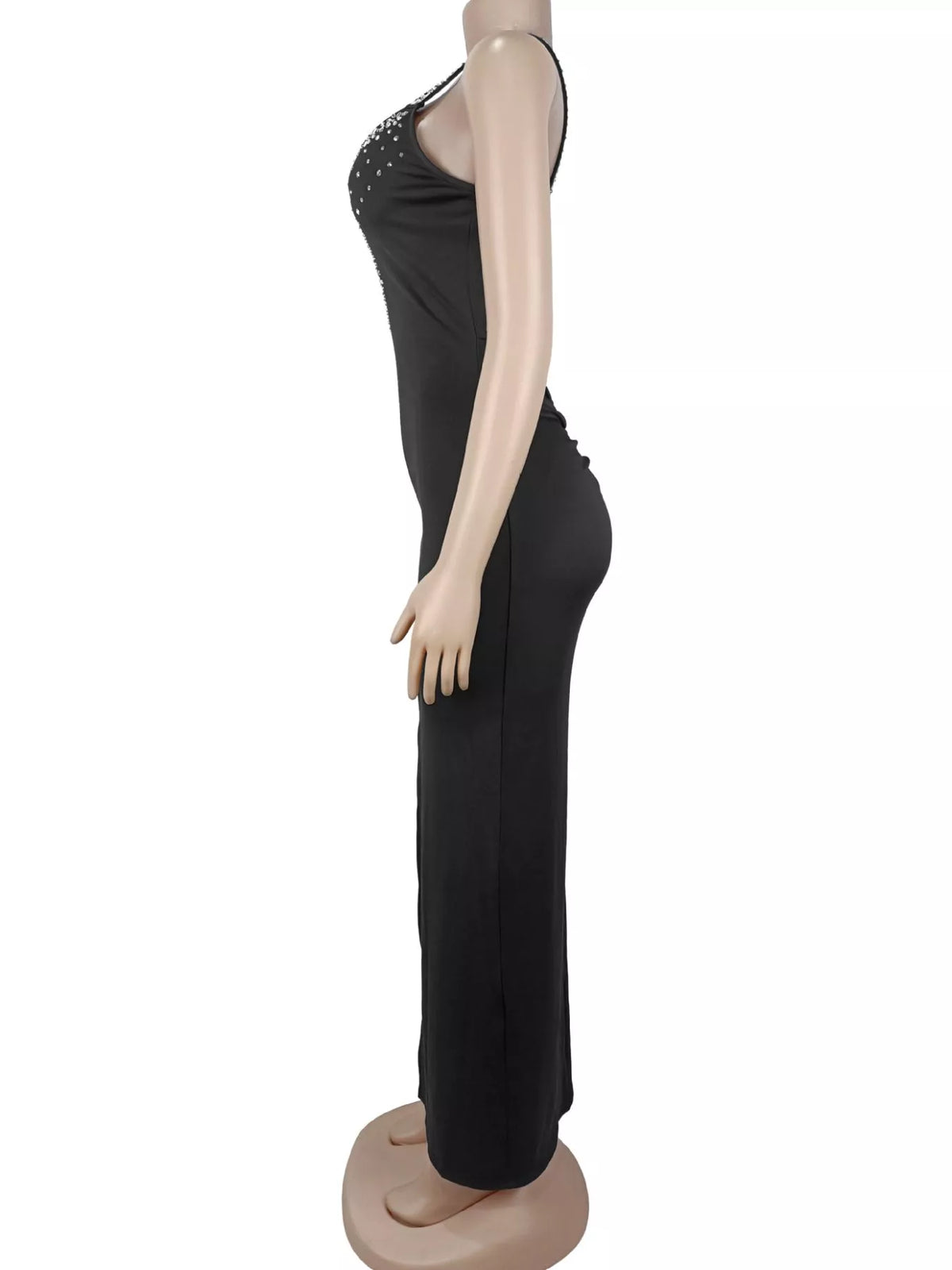 Rhinestone Cutout Back High Slit Maxi Dress
