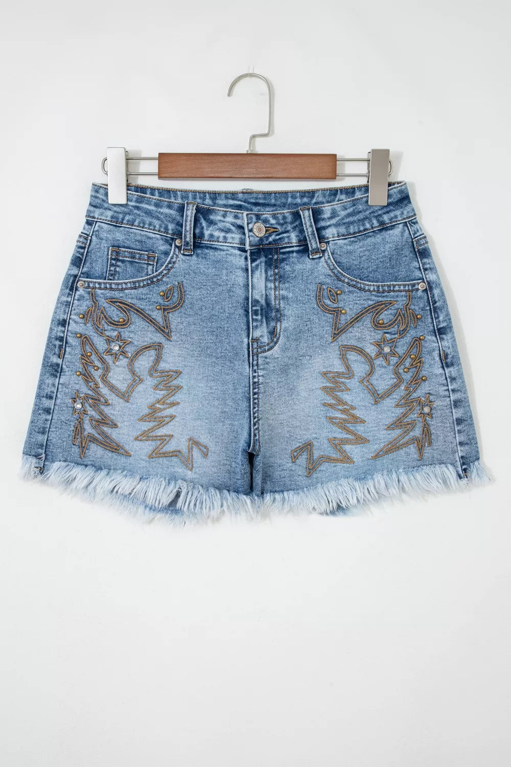 Western Embroidery Stud Denim Shorts - Lilixa.store