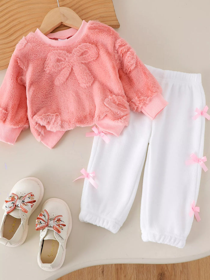 Children's Bow Round Neck Top and Pants Set - Lilixa.store