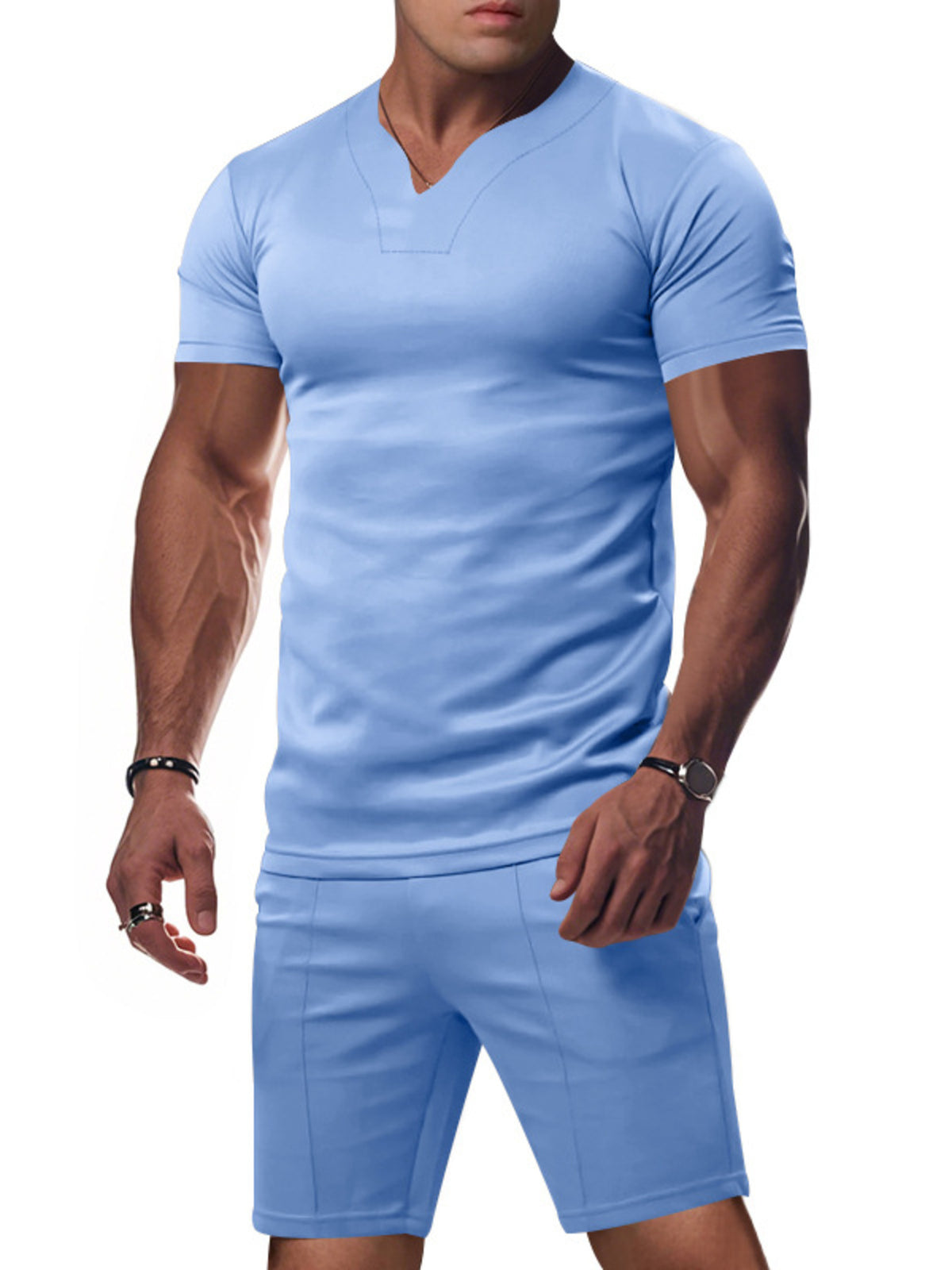 Men's Full Size V-Neck Short Sleeve T-Shirt and Shorts Set Plus Size - Lilixa.store