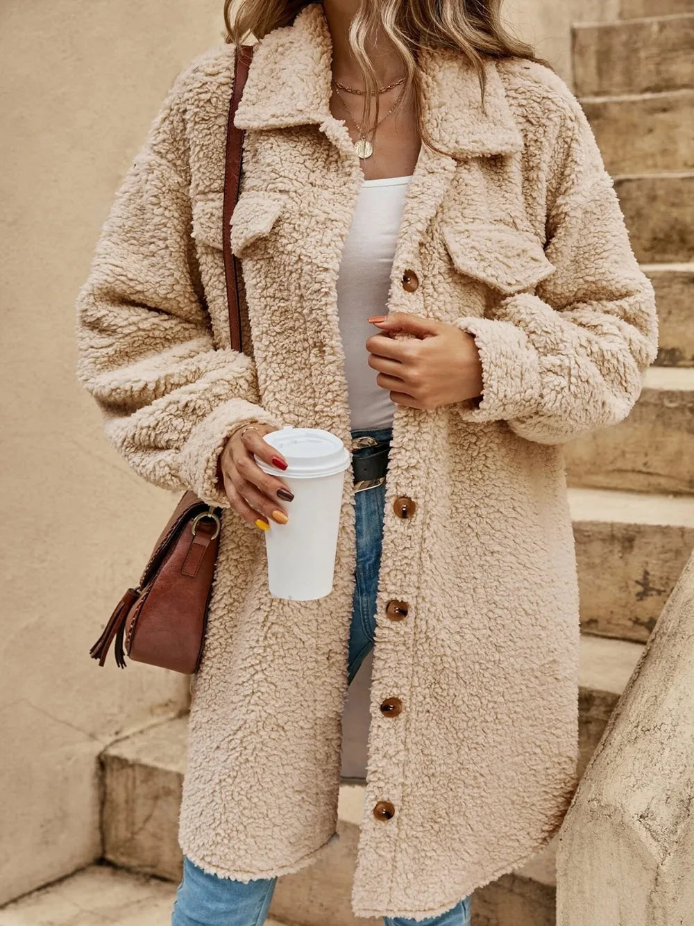 Collared Button Down Coat - Lilixa.store