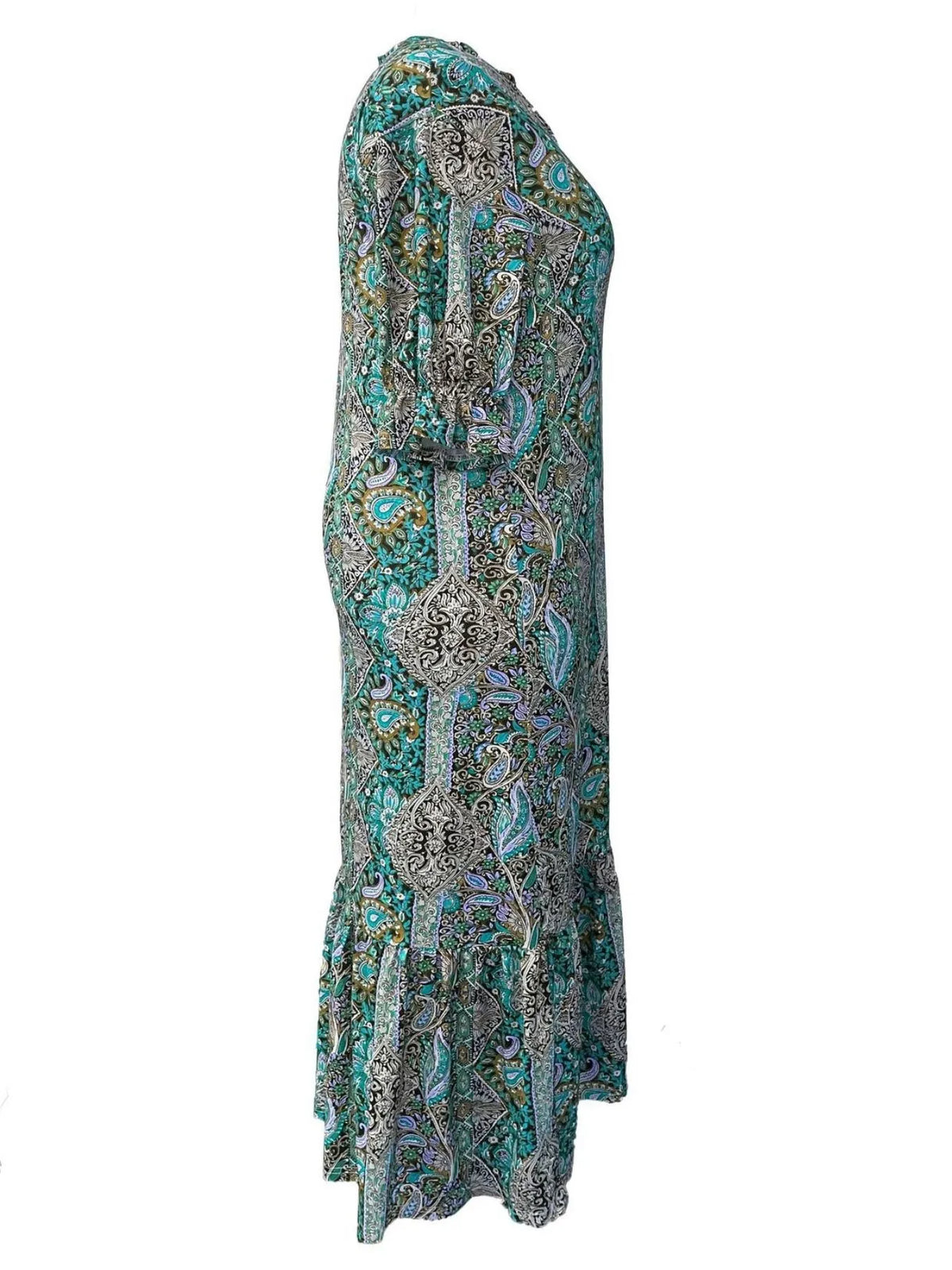 Full Size Bohemian Paisley Print Ruffle Hem Midi Dress Plus Size - Lilixa.store