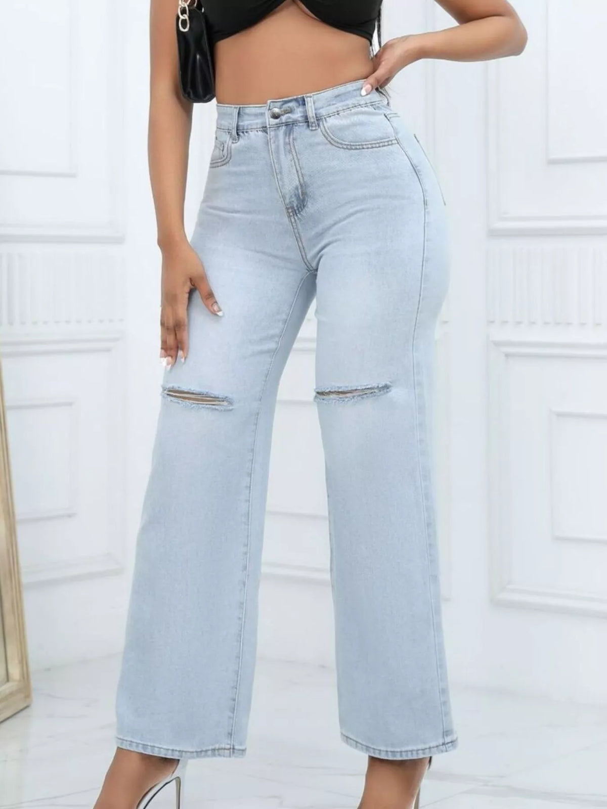 Distressed Wide-Leg Jeans - Lilixa.store